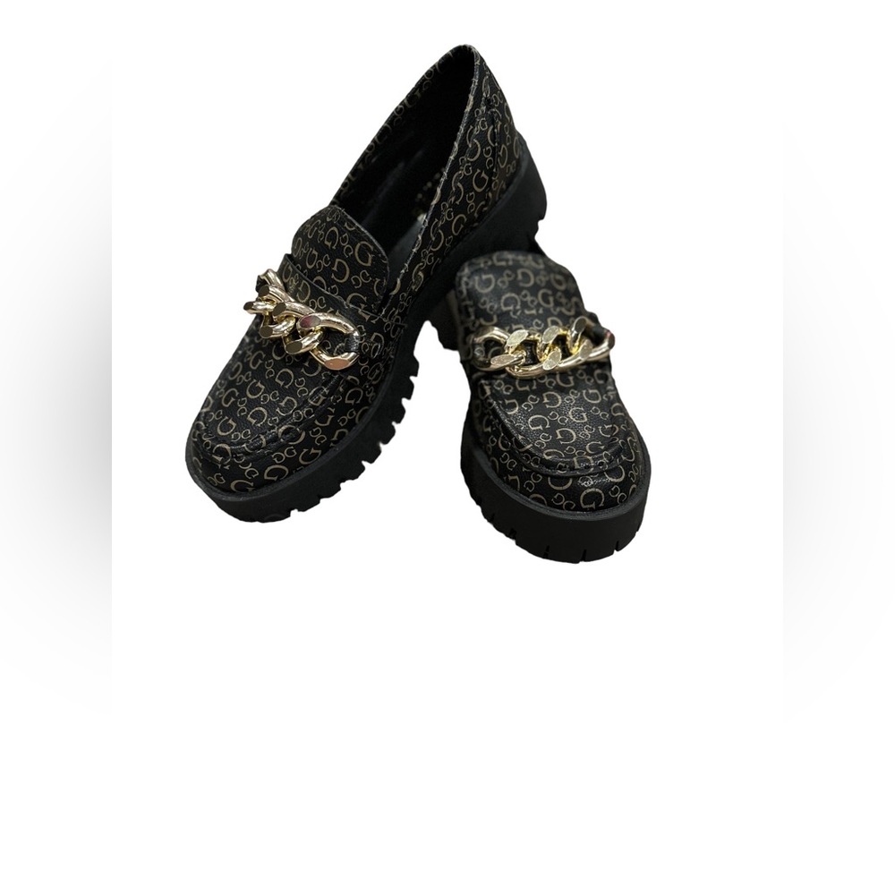 NWOT - Guess G Loafers, Black with Gold G’s, Size 7.5